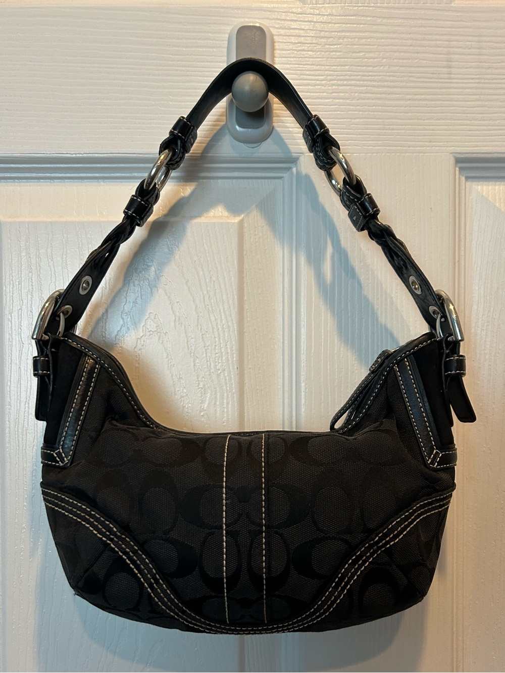 Coach Soho Signature Mini Hobo Black Canvas Handbag 6266